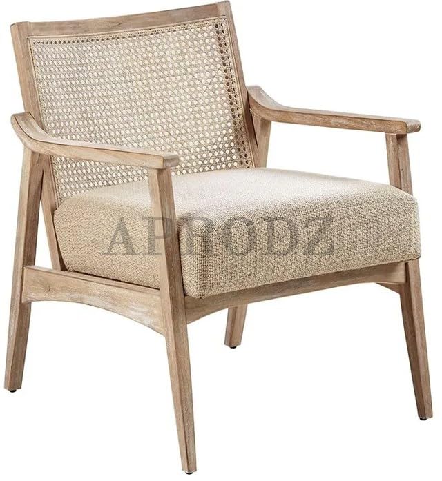 Deleon Living Chair in Cane Back Upholstered | (Light Brown Finish)