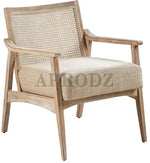 Deleon Living Chair in Cane Back Upholstered | (Light Brown Finish) 