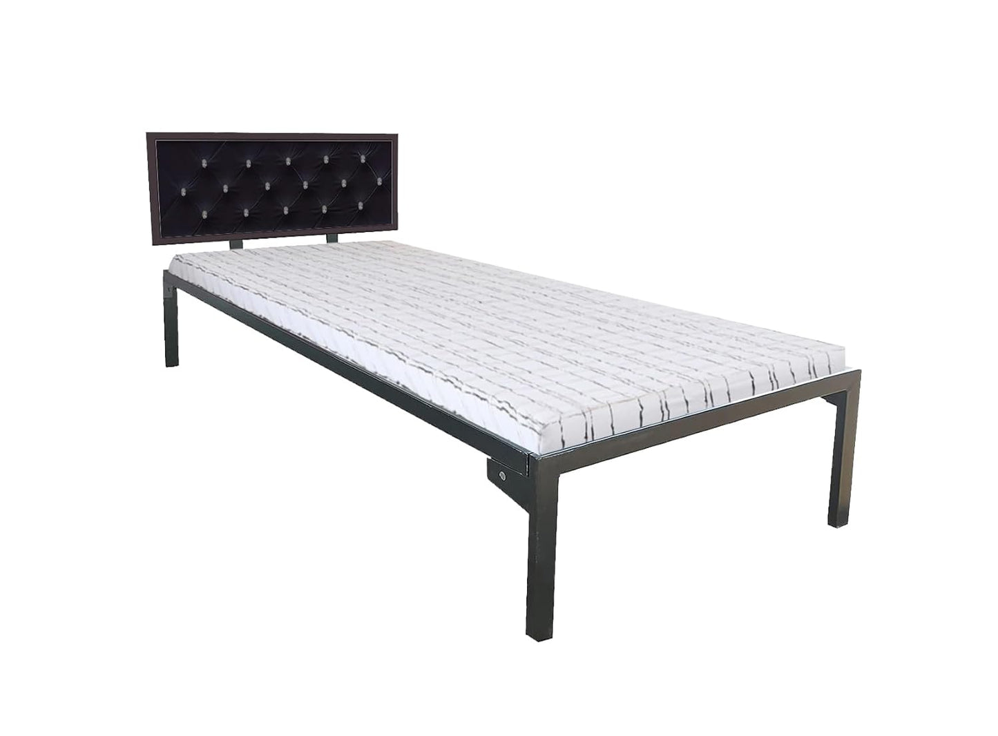 Single Size Bed with Upholstered Headboard | CR Steel Frame | Modern Platform Bed | Sturdy, Durable & Noise-Free | No Box Spring Needed | Stylish Furniture 