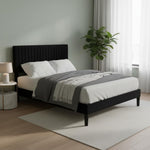 Upholstered Platform Bed with Adjustable Headboard, Leg Wood Black + Black Fabric 