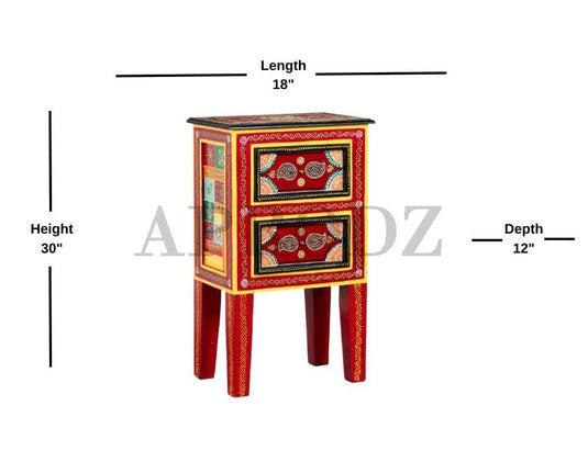 Translation missing: en.Hand-Painted Wooden Side Table "“ Artistic Bedside Table with Drawer Storage for Living Room 