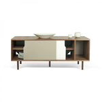 Solid Wood Clearcut Storage Side Board Unit for Living Room | Walnut Matte Grey White Finish 