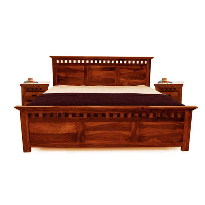 APRODZ Sheesham Wood Merritt Bed with Side Storage (King Size, Honey Finish)