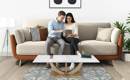 Luxelle Modern Sofa 3 Seater Velvet Removable Covers Sofa Set with Tufted Backrest Couch Cushioned Seating Tipped Wooden Legs Couch for Living Room & Lounge (Tri-Tone) 