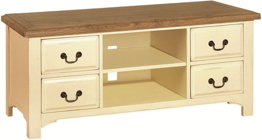 APRODZ Mango Wood Comiter TV Stand Cabinet for Home | TV Unit for Living Room | Cream Finish