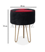 Upholstered and Steel Frame Puffy Stool Grass Green Fabric + Black Powdercoated - Set of 2 
