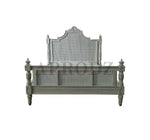 Hand-Carved French Cane Bed - Exquisite Artisan Design - Premium Queen Size Mango Wood in Light Grey 