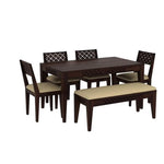 Sheesham Wood Durque 6-Seater Dining Table Set – Premium Wooden Dining Set with Bench for Home, Kitchen & Dining Space (Walnut Finish) 