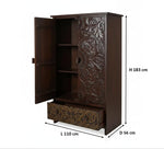 Mango Wood Wardrobe for Bedroom 2-Door Antique Wooden Almirah for Storage with 1-Drawer Storage Organizer Rack Clothes Cupboard for Bedroom 
