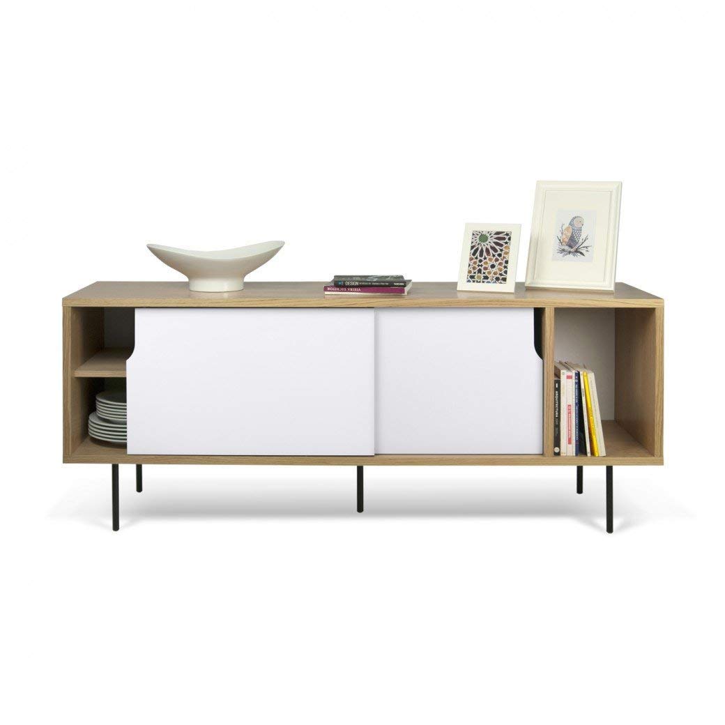 APRODZ Solid Wood Clearcut Storage Side Board Unit for Living Room | Oak White Finish