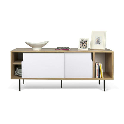 Solid Wood Clearcut Storage Side Board Unit for Living Room | Oak White Finish 