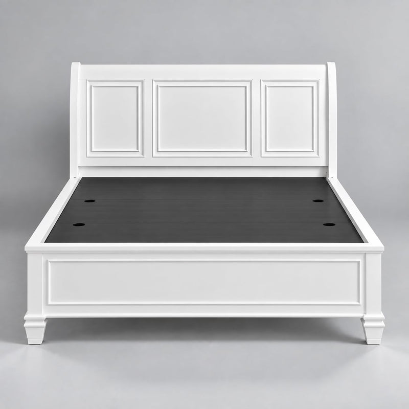 White Hydraulic Storage Bed with Panel Headboard & Footboard – Elegant Lift-Up Storage Bed Frame 