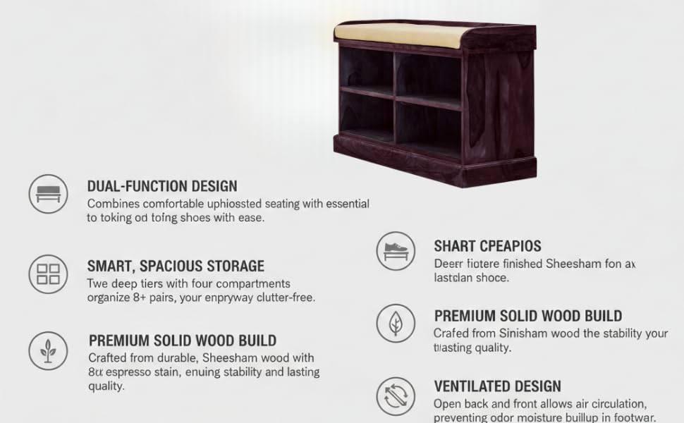 Wooden Multipurpose Cupboard & Shoe Rack – Spacious Storage Cabinet with Seating for Home, Entryway & Living Room (Large, Teak Finish) 