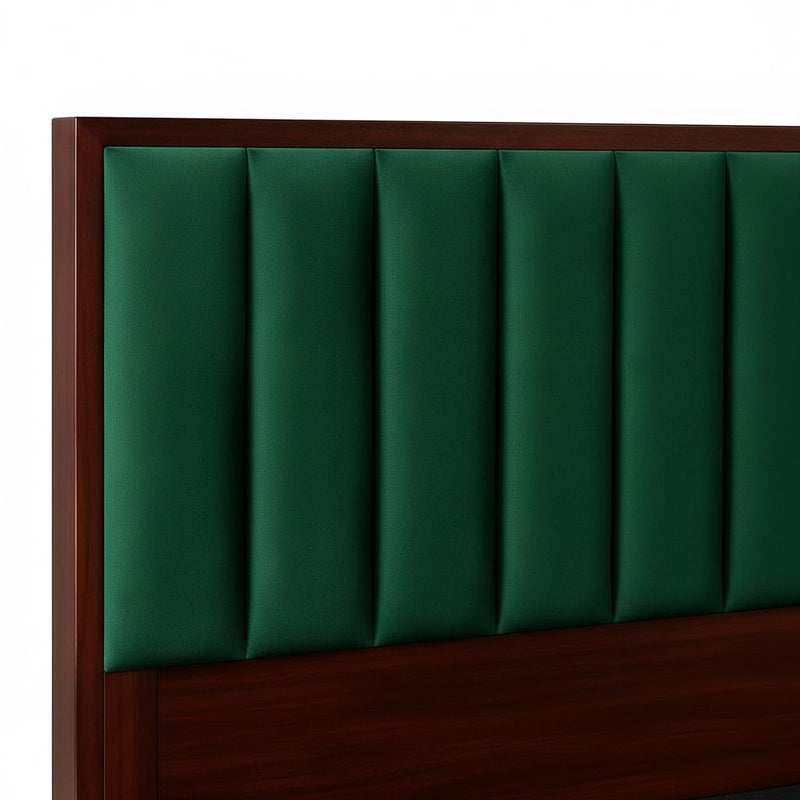 Sheesham Wood Bed | Queen Size Bed Without Storage | Solid Wood Double Bed with Tufted Headboard | Premium Cot Furniture for Bedroom | Bed Queen Size | Green 