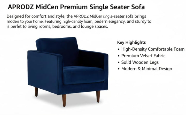 Translation missing: en.MidCen Wooden 3 Seater Sofa Set with High-Density Comfortable Foam for Home &amp; Living Room (Upholstered- Dark Green Velvet Fabric) 