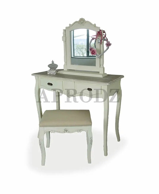 Translation missing: en.APRODZ Wooden Antique Dressing Table with Stool for Living Room (White Finish)