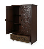 Scolpito Mango Wood Wardrobe for Bedroom 2-Door Antique Wooden Almirah for Storage/Space Saving with 1-Drawer Storage Organizer Rack Clothes Cupboard for Bedroom 