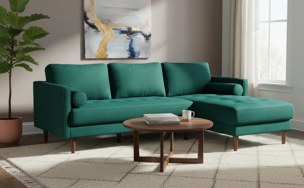 MidCen Wooden 3 Seater Sofa Set with High-Density Comfortable Foam for Home & Living Room (Upholstered- Dark Green Velvet Fabric) 