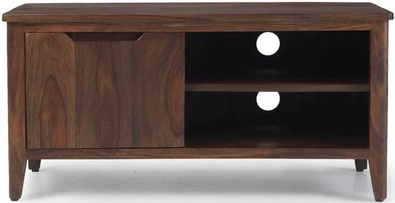 solid Wood Bruno TV Unit with 1 Door & Shelf Storage Entertainment Unit Center Console TV Table for Living Room Furniture (Brown) 