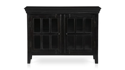 APRODZ Mango Wood 2 Door TV Stand Cabinet for Living Room | Entertainment Unit Furniture | Black