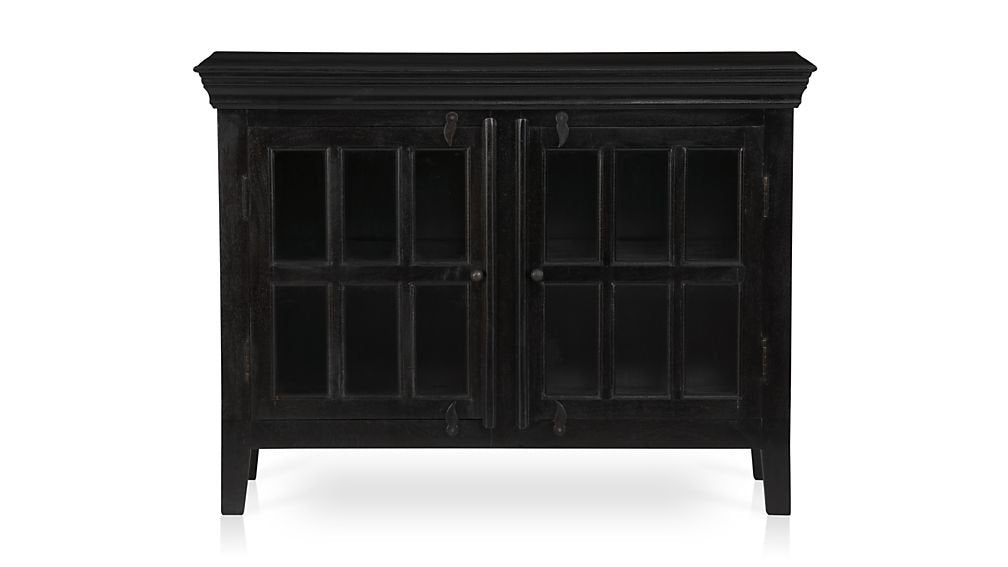 APRODZ Mango Wood 2 Door TV Stand Cabinet for Living Room | Entertainment Unit Furniture | Black