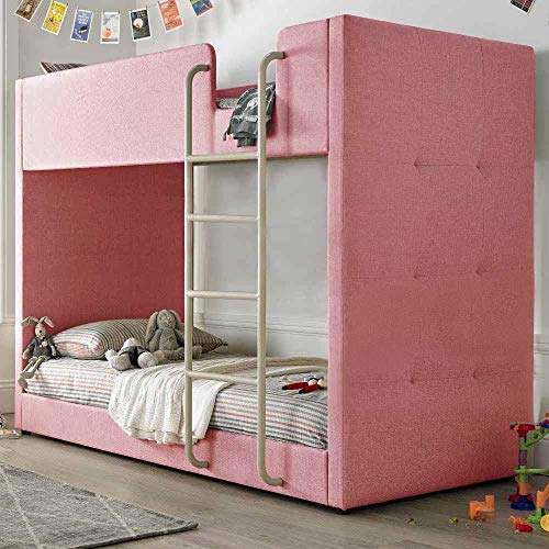 Solid Wood Gwars Single Size Grey Fabric Bunk Bed for Bedroom (Fabric Upholstery - Grey) 