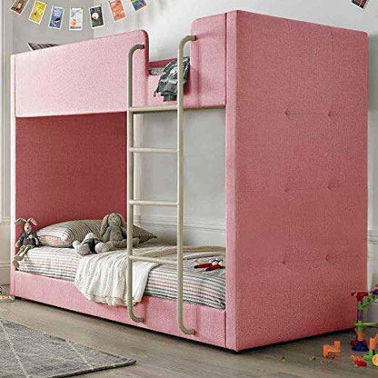 Solid Wood Gwars Single Size Grey Fabric Bunk Bed for Bedroom (Fabric Upholstery - Grey) 
