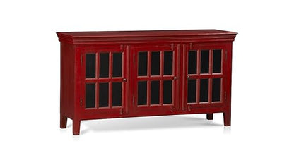Mango Wood Entertainment 3 Door TV Stand Cabinet Unit for Living Room | Red Finish 