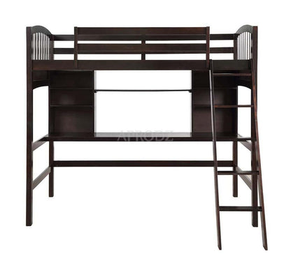 APRODZ Acelea Twin Loft Mango Wood Bunk Bed with Desk Espresso Finish