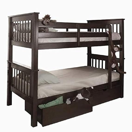 Mango Wood Highst Bunk Bed with Storage for Bedroom | Brown Finish Aprodz