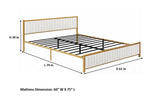 Upholstered Bed Modern Strip Headboard Footboard Platform Bed Frame with Heavy-Duty Metal Slats, No Box Spring Needed, Beige Fabric + Gold Powdercoated 