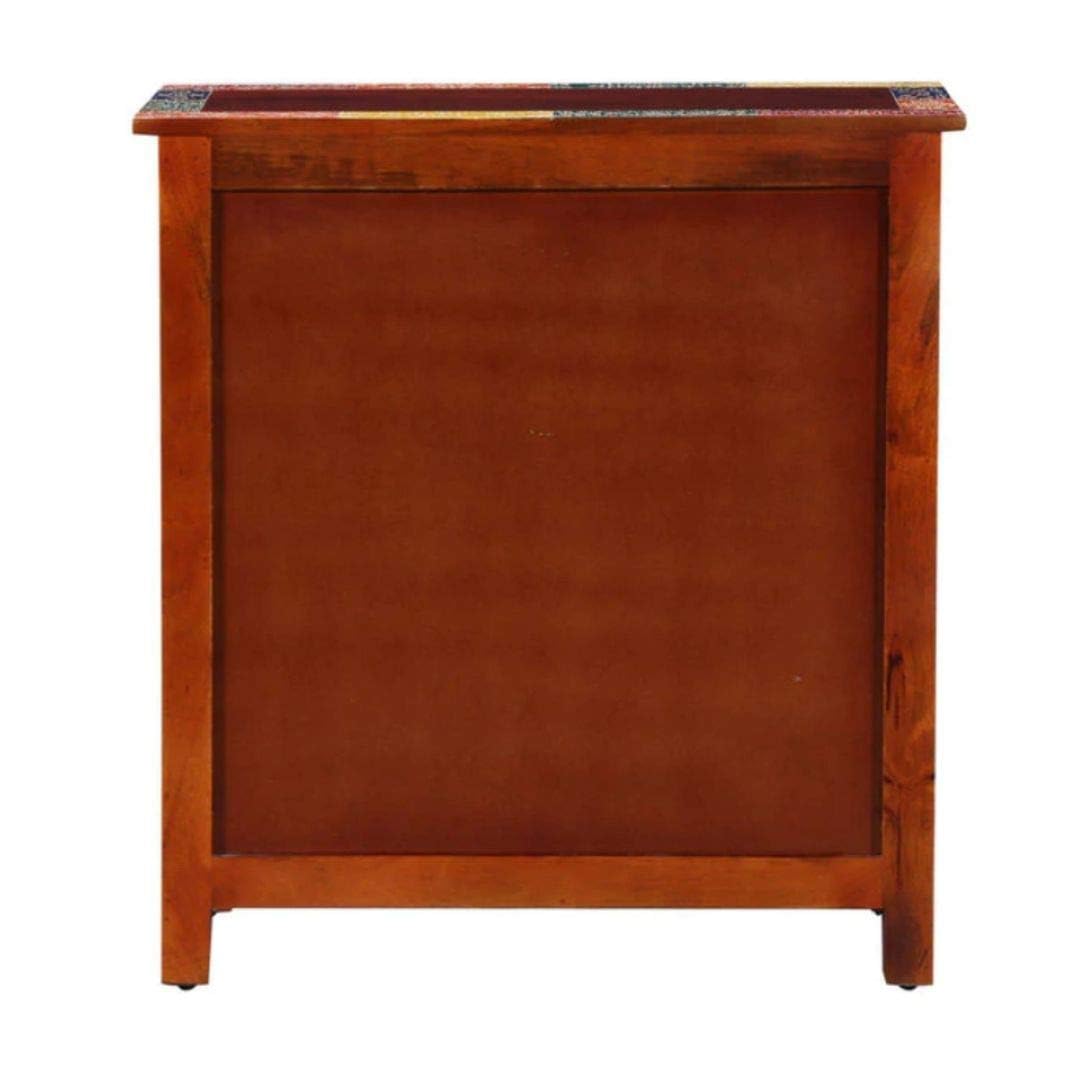 APRODZ Wooden Chest of Drawer with Painted Tiles Design | 6 Drawers | Wooden Storage Furniture | Brown Finish | Style 2