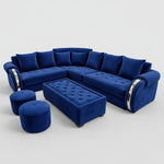 L-Shaped 6-Seater Velvet Sectional Sofa Set with Coffee Table & Ottomans 