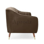 Modern Velvet 3-Seater Sofa – Channel Tufted Gold Legs (Brown) | Living room 
