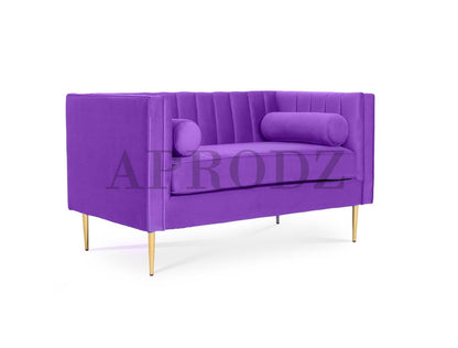 APRODZ James Upholstered and Metal 2 Seater Sofa for Living Room Home Office Furniture | (Upholstered - Purple Velvet + Gold Powdercoated)