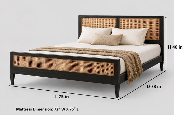 Translation missing: en.Mango Wood and Rattan Cane King Size &amp; Queen Size Bed Frame, Black Finish 