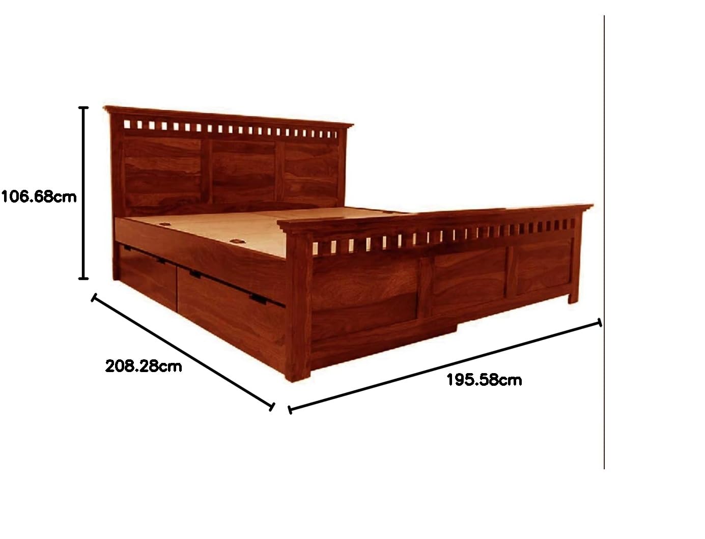 APRODZ Sheesham Wood Merritt Bed with Side Storage (King Size, Honey Finish)