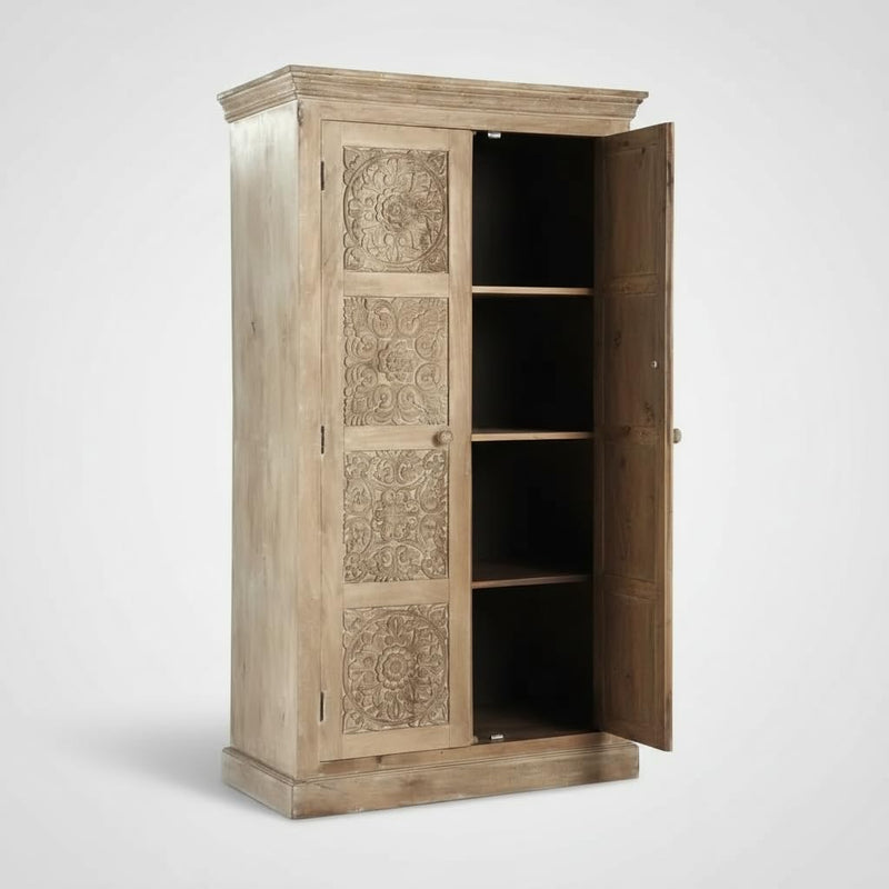 Floreale wardrobe Carved Mango Wood 2-Door Wardrobe rah 