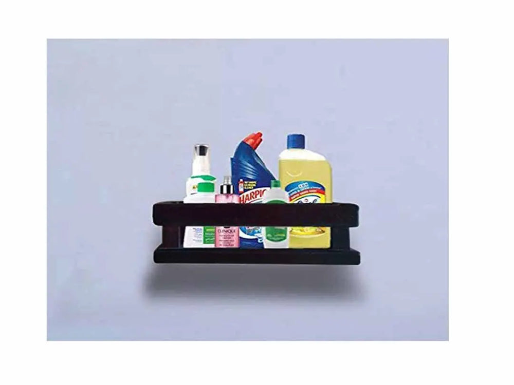 Mango Wood Bathroom Kitchen Organize Shelf Rack Shower Corner Caddy Basket with Wall Mounted