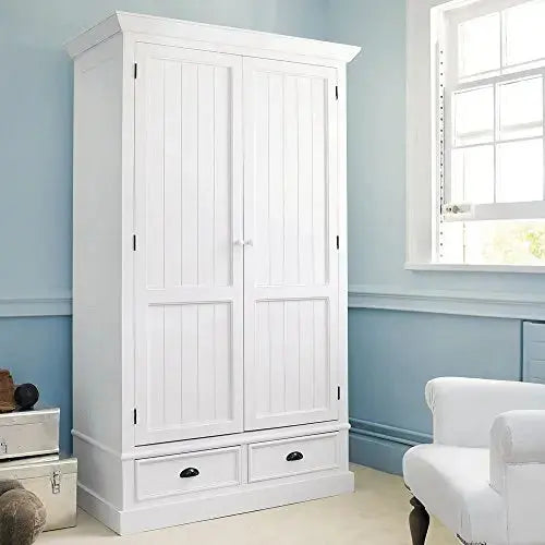 Translation missing: en.Mango Wood Multipurpose Storage Warsaw Wardrobe for Living Room | 2-Door and 2 Drawer Almirah | Grey 