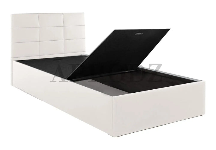 Translation missing: en.APRODZ Upholstered Single Size Bed with Box Storage (White Leatherette)
