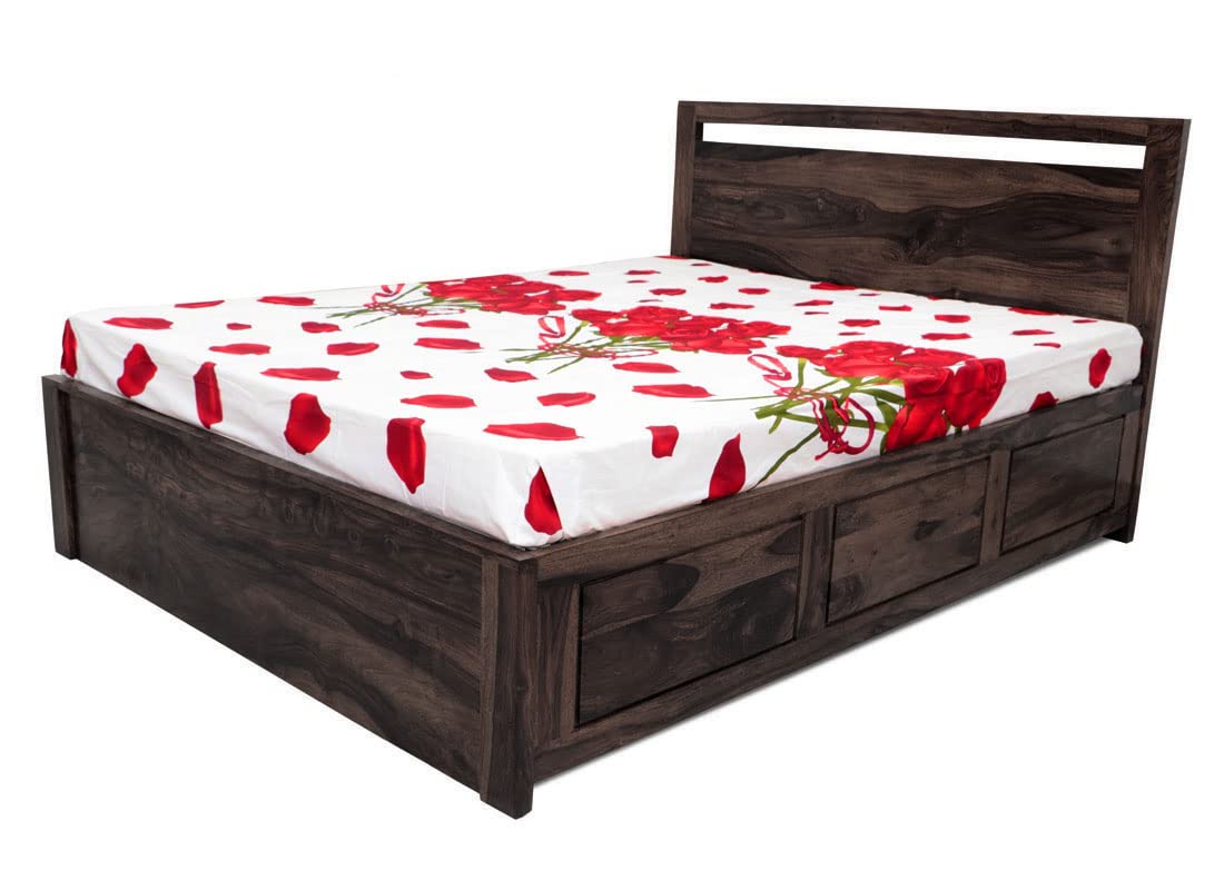 APRODZ Sheesham Wood Berta Bed with Storage (Queen Size, Honey Finish)