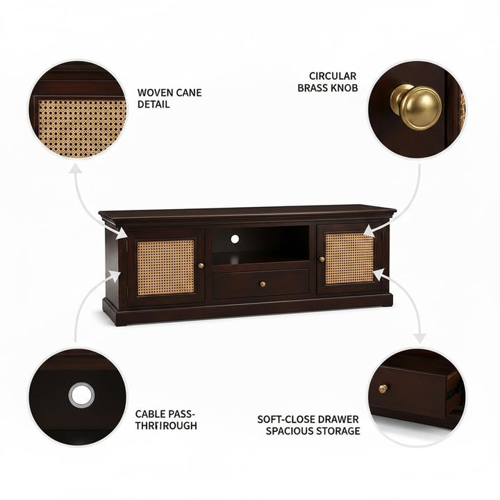 Translation missing: en.Sheesham Wood and Cane Tv Unit Cabinet | Two Door 