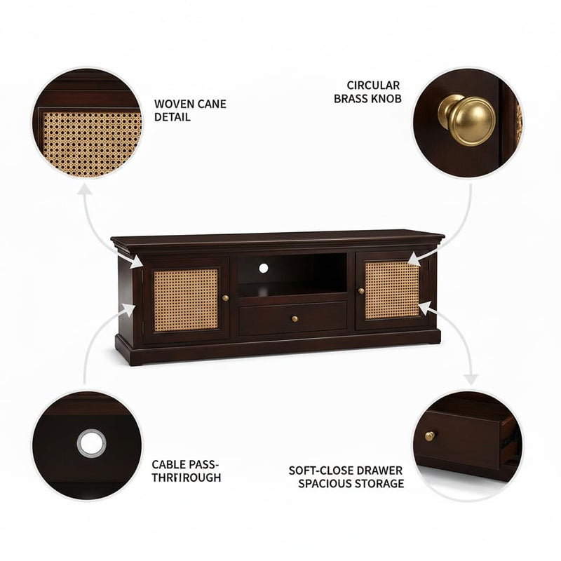 Sheesham Wood and Cane Tv Unit Cabinet | Two Door 