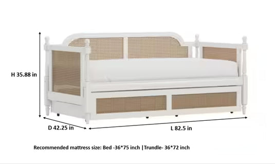 Translation missing: en.Kozlow Twin Size Mango Wood Cane Daybed (Solid Wood - White) 