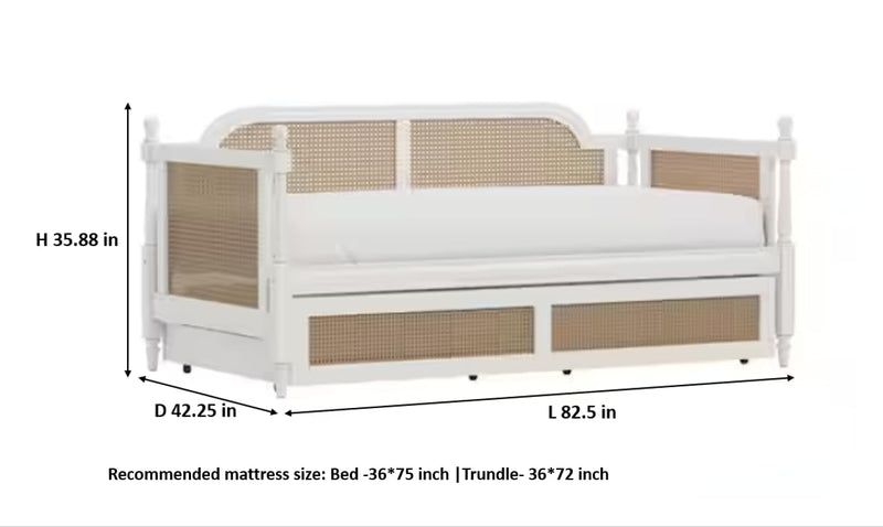 Kozlow Twin Size Mango Wood Cane Daybed (Solid Wood - White) 