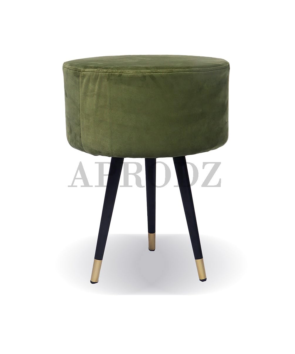 APRODZ Upholstered and Steel Frame Puffy Stool Grass Green Fabric + Black Powdercoated - Set of 2