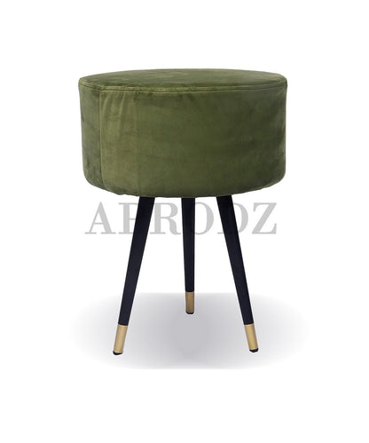 APRODZ Upholstered and Steel Frame Puffy Stool Grass Green Fabric + Black Powdercoated - Set of 2