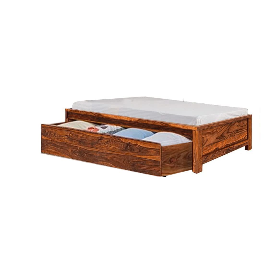 Sheesham Wood Hosia Bed for Bedroom Living Room Divan with Storage-Honey Finish