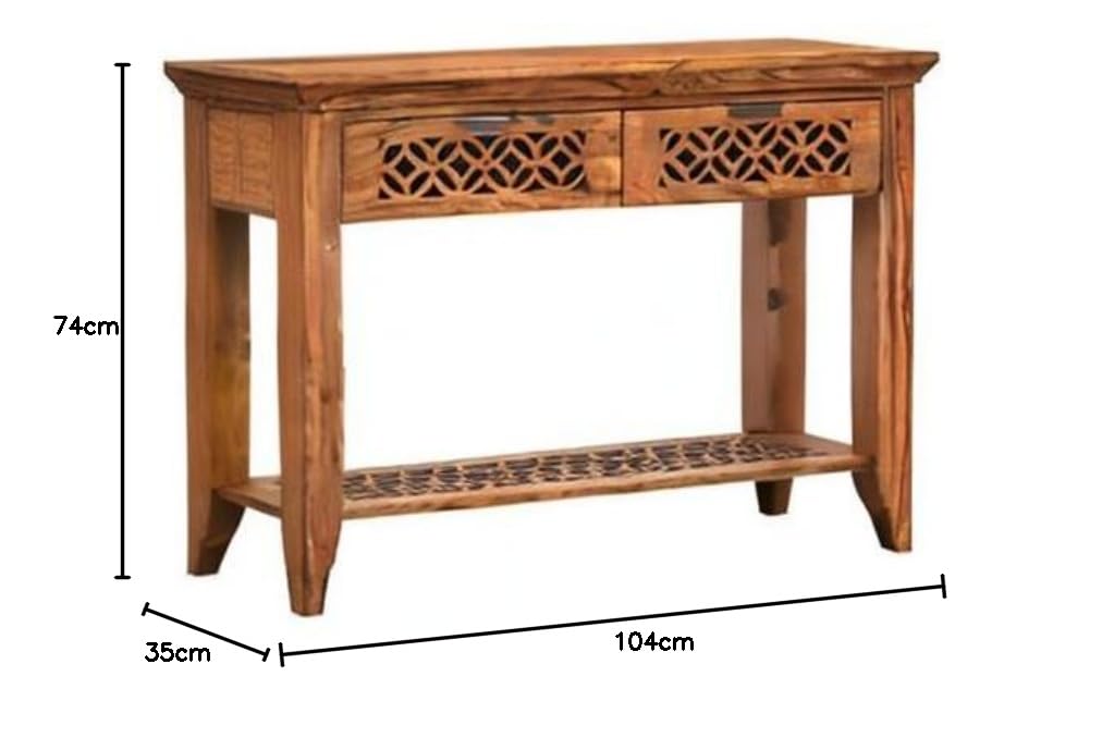 APRODZ sheesham Wood Durque Console Table with 2 Drawer for Living Room | Wooden Console Table | Brown Finish